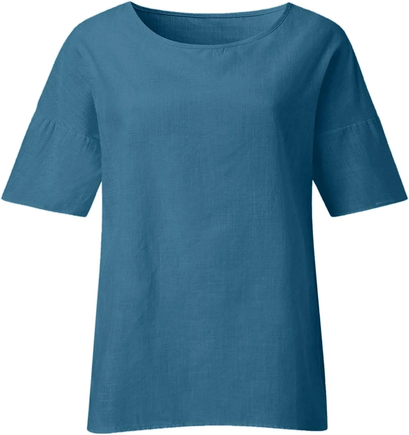 Women Short Sleeve Linen Shirts Casual Round Neck Plus Size T Shirt Bohemian Boho Loose Fit Summer Tshirts