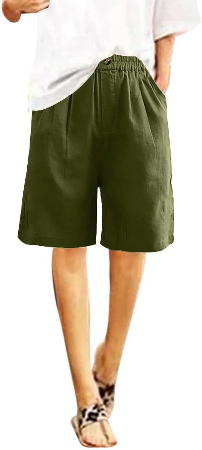 Women Summer Beach Shorts Cotton Linen Dressy Casual Shorts High Waisted Comfy Bermuda Trendy Vacation Cruise Outfits
