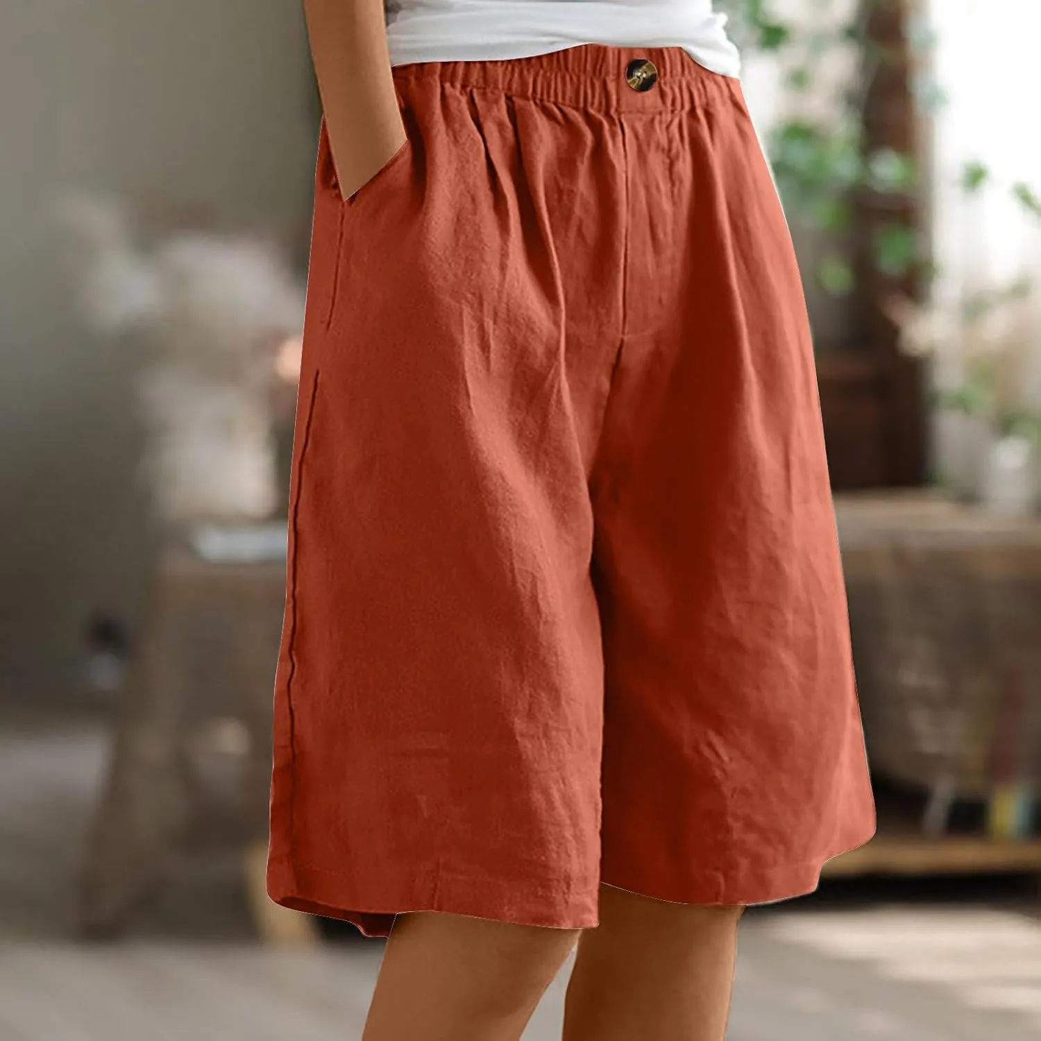 Women Summer Beach Shorts Cotton Linen Dressy Casual Shorts High Waisted Comfy Bermuda Trendy Vacation Cruise Outfits