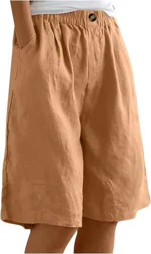 Women Summer Beach Shorts Cotton Linen Dressy Casual Shorts High Waisted Comfy Bermuda Trendy Vacation Cruise Outfits