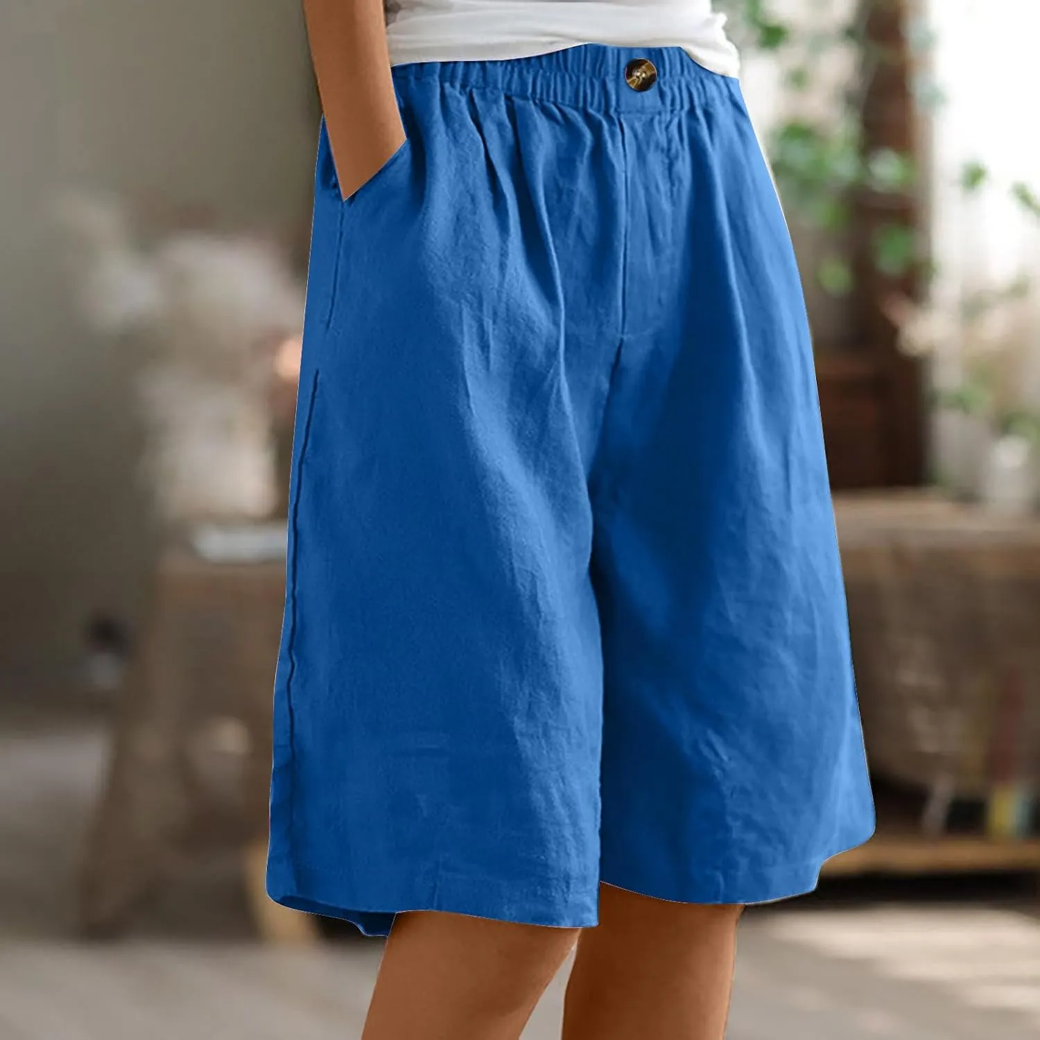 Women Summer Beach Shorts Cotton Linen Dressy Casual Shorts High Waisted Comfy Bermuda Trendy Vacation Cruise Outfits