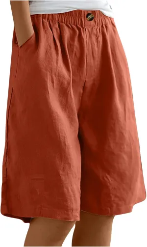 Women Summer Beach Shorts Cotton Linen Dressy Casual Shorts High Waisted Comfy Bermuda Trendy Vacation Cruise Outfits