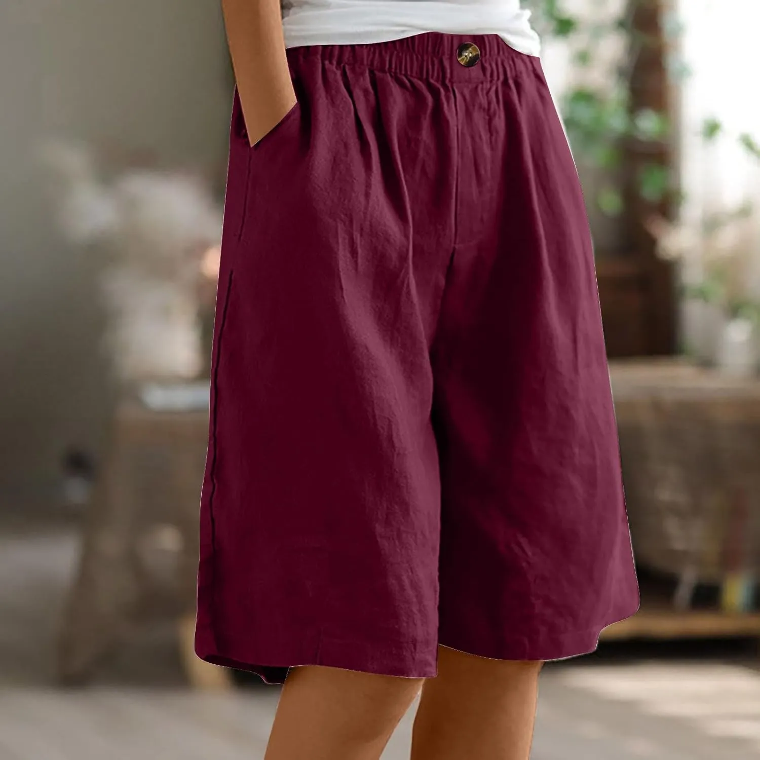 Women Summer Beach Shorts Cotton Linen Dressy Casual Shorts High Waisted Comfy Bermuda Trendy Vacation Cruise Outfits