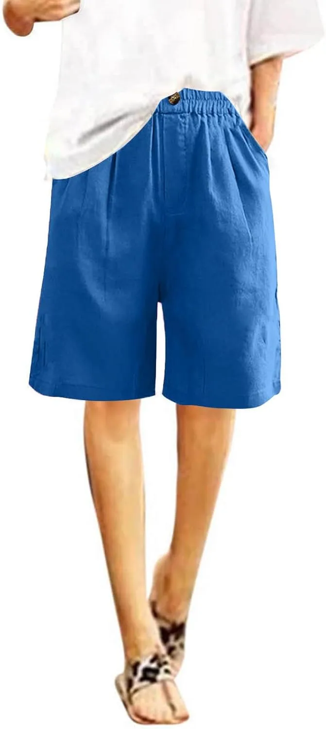 Women Summer Beach Shorts Cotton Linen Dressy Casual Shorts High Waisted Comfy Bermuda Trendy Vacation Cruise Outfits