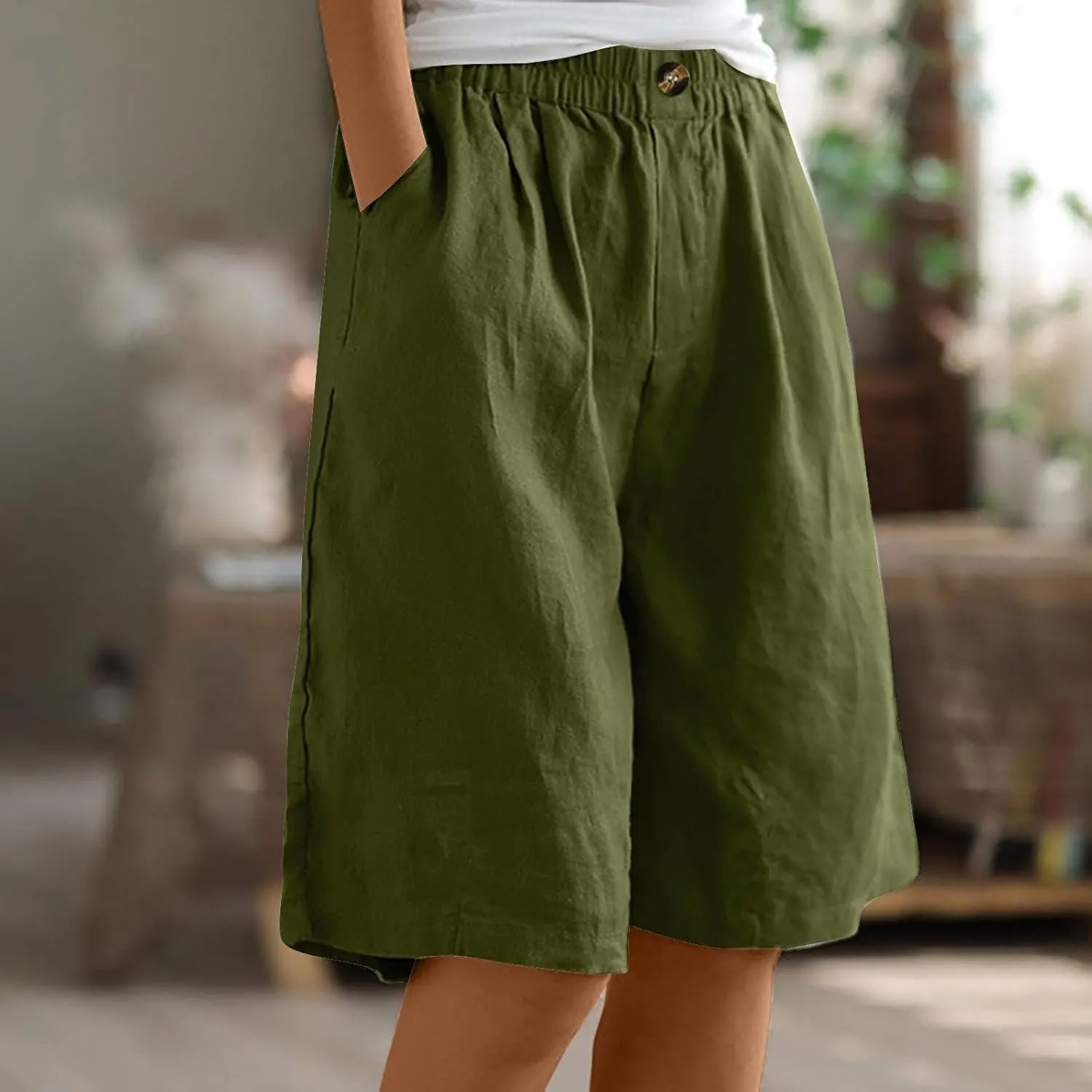 Women Summer Beach Shorts Cotton Linen Dressy Casual Shorts High Waisted Comfy Bermuda Trendy Vacation Cruise Outfits