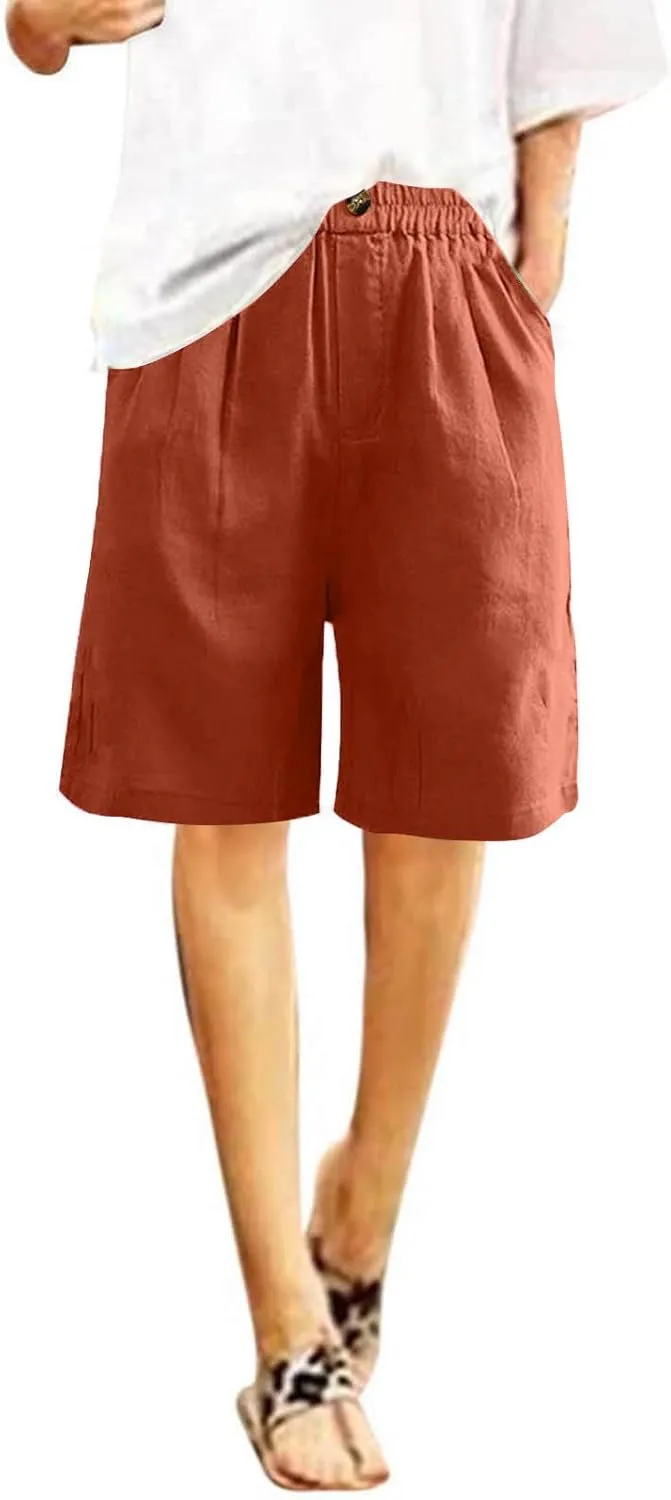 Women Summer Beach Shorts Cotton Linen Dressy Casual Shorts High Waisted Comfy Bermuda Trendy Vacation Cruise Outfits