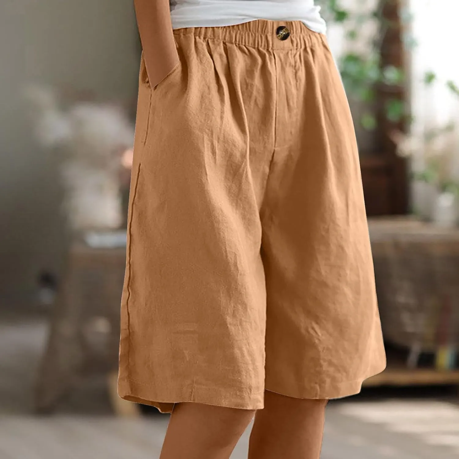 Women Summer Beach Shorts Cotton Linen Dressy Casual Shorts High Waisted Comfy Bermuda Trendy Vacation Cruise Outfits