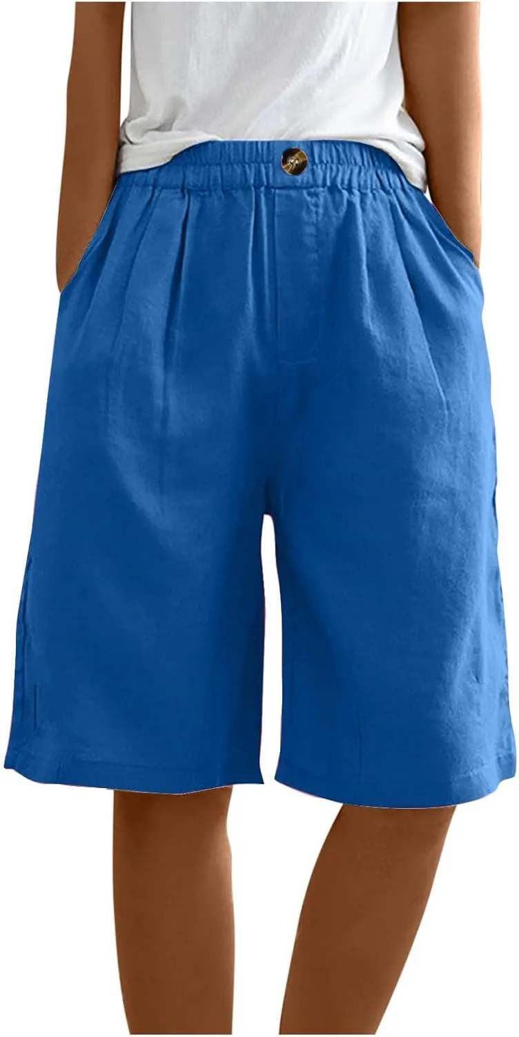 Women Summer Beach Shorts Cotton Linen Dressy Casual Shorts High Waisted Comfy Bermuda Trendy Vacation Cruise Outfits