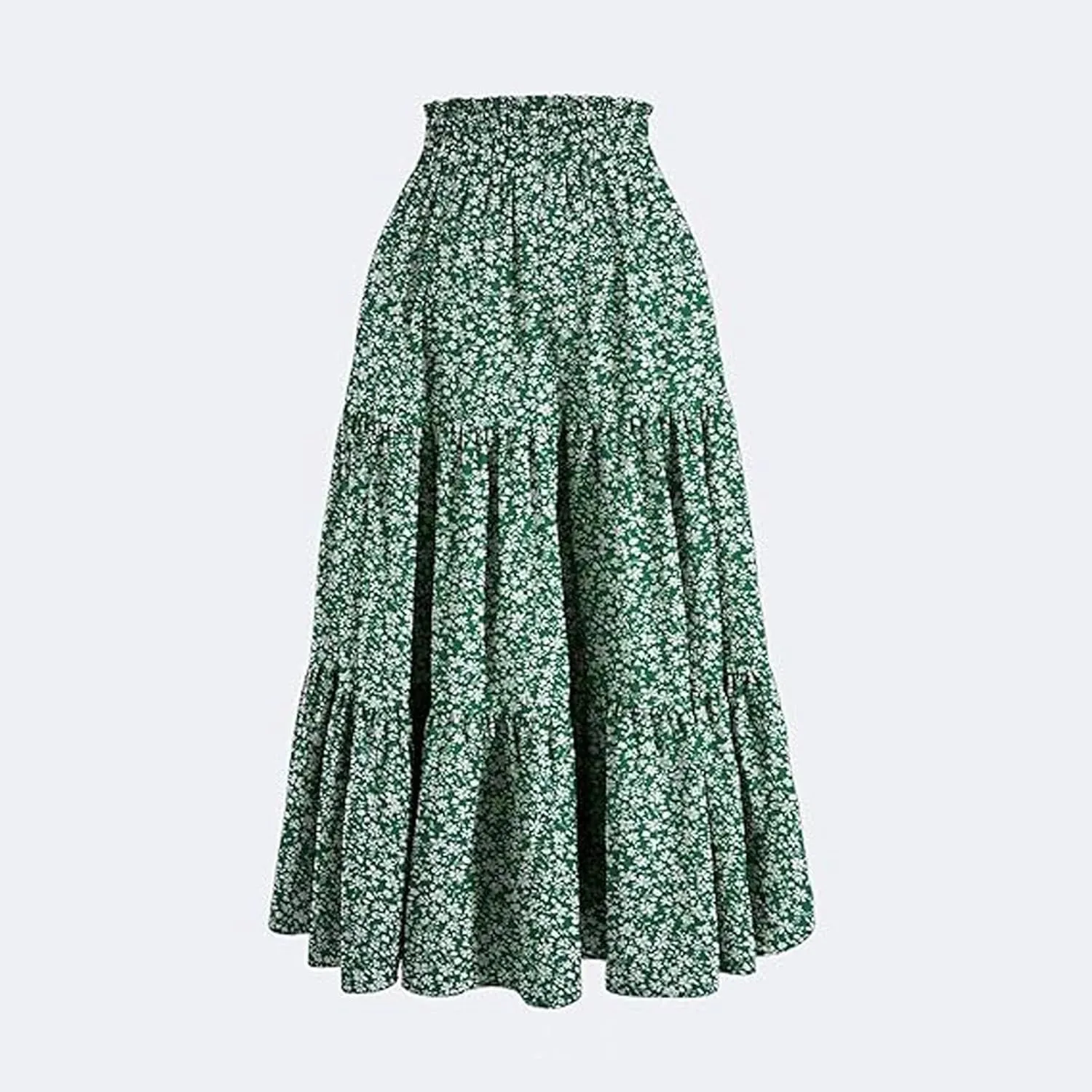 Women Summer Boho Flowy Midi Skirt, Fashion High Waist Drawstring A-line Skirts Floral Print Ruffle Ruched Casual Clothes