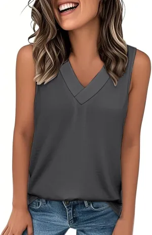 Women Summer Tank Tops Basic 2025 Vacation Sleeveless V Neck Loose Fit Tees Beach Fashion Outfits