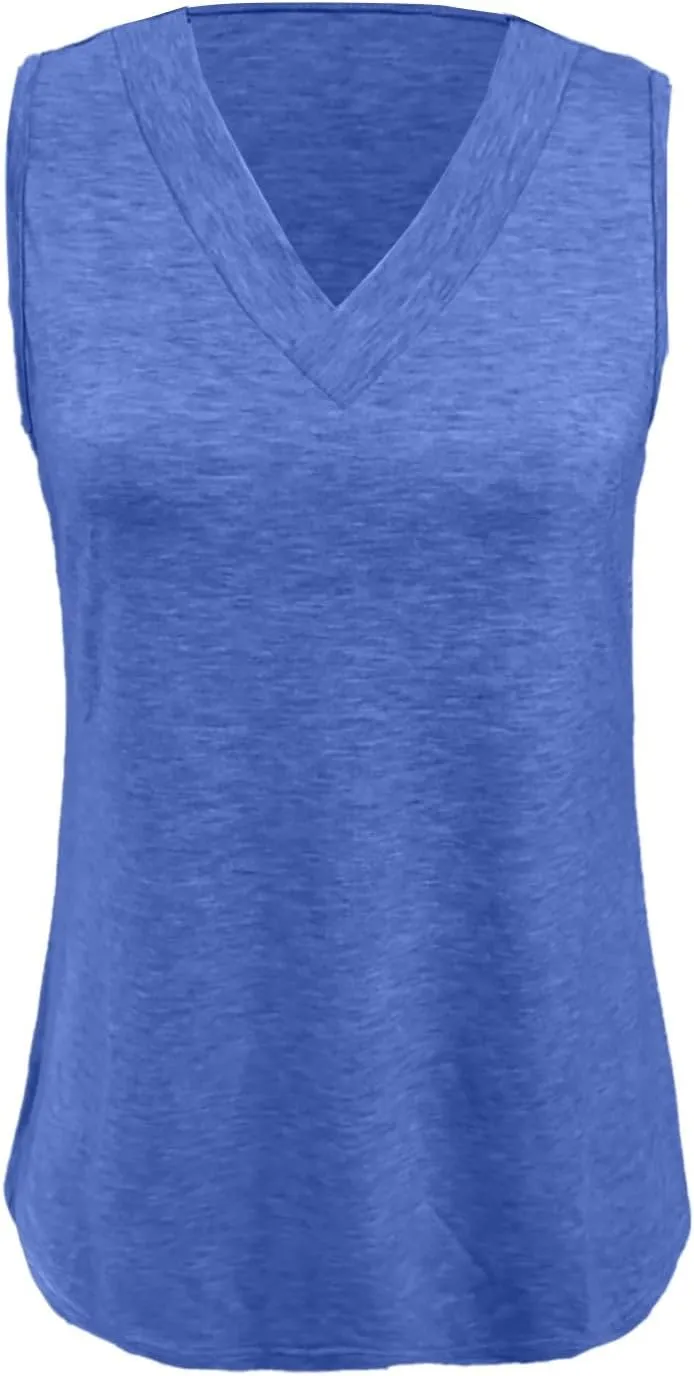 Women Summer Tank Tops Basic 2025 Vacation Sleeveless V Neck Loose Fit Tees Beach Fashion Outfits