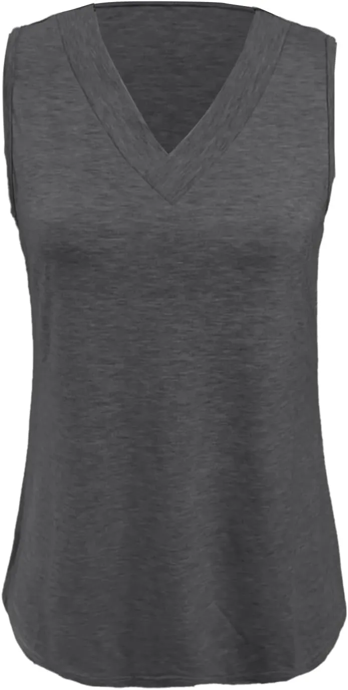 Women Summer Tank Tops Basic 2025 Vacation Sleeveless V Neck Loose Fit Tees Beach Fashion Outfits