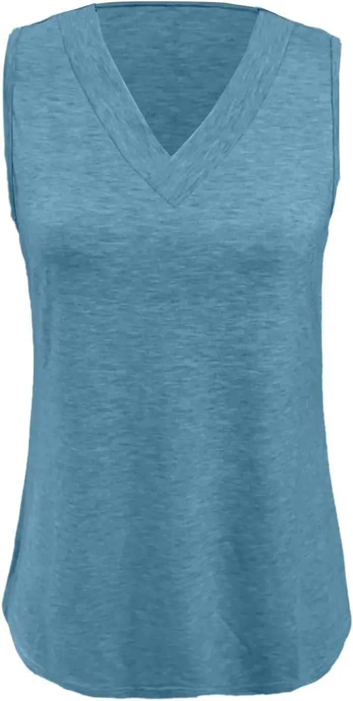 Women Summer Tank Tops Basic 2025 Vacation Sleeveless V Neck Loose Fit Tees Beach Fashion Outfits