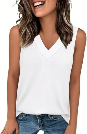 Women Summer Tank Tops Basic 2025 Vacation Sleeveless V Neck Loose Fit Tees Beach Fashion Outfits