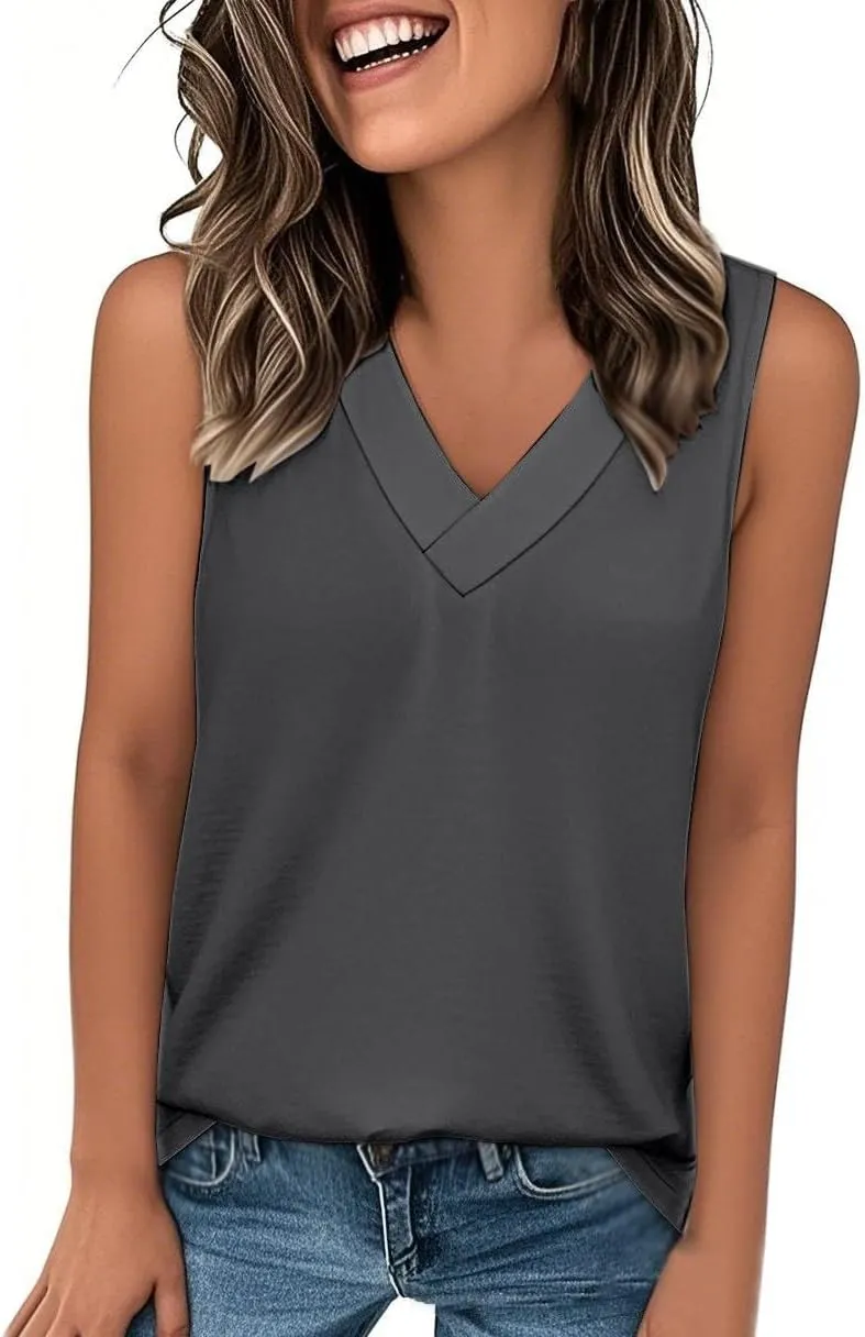 Women Summer Tank Tops Basic 2025 Vacation Sleeveless V Neck Loose Fit Tees Beach Fashion Outfits
