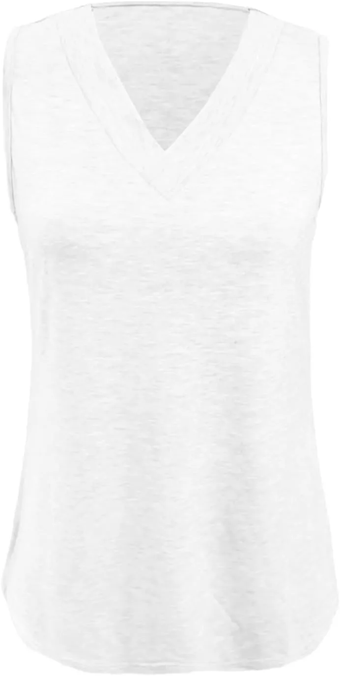 Women Summer Tank Tops Basic 2025 Vacation Sleeveless V Neck Loose Fit Tees Beach Fashion Outfits
