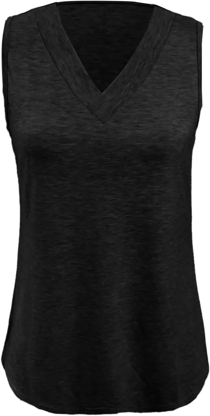 Women Summer Tank Tops Basic 2025 Vacation Sleeveless V Neck Loose Fit Tees Beach Fashion Outfits