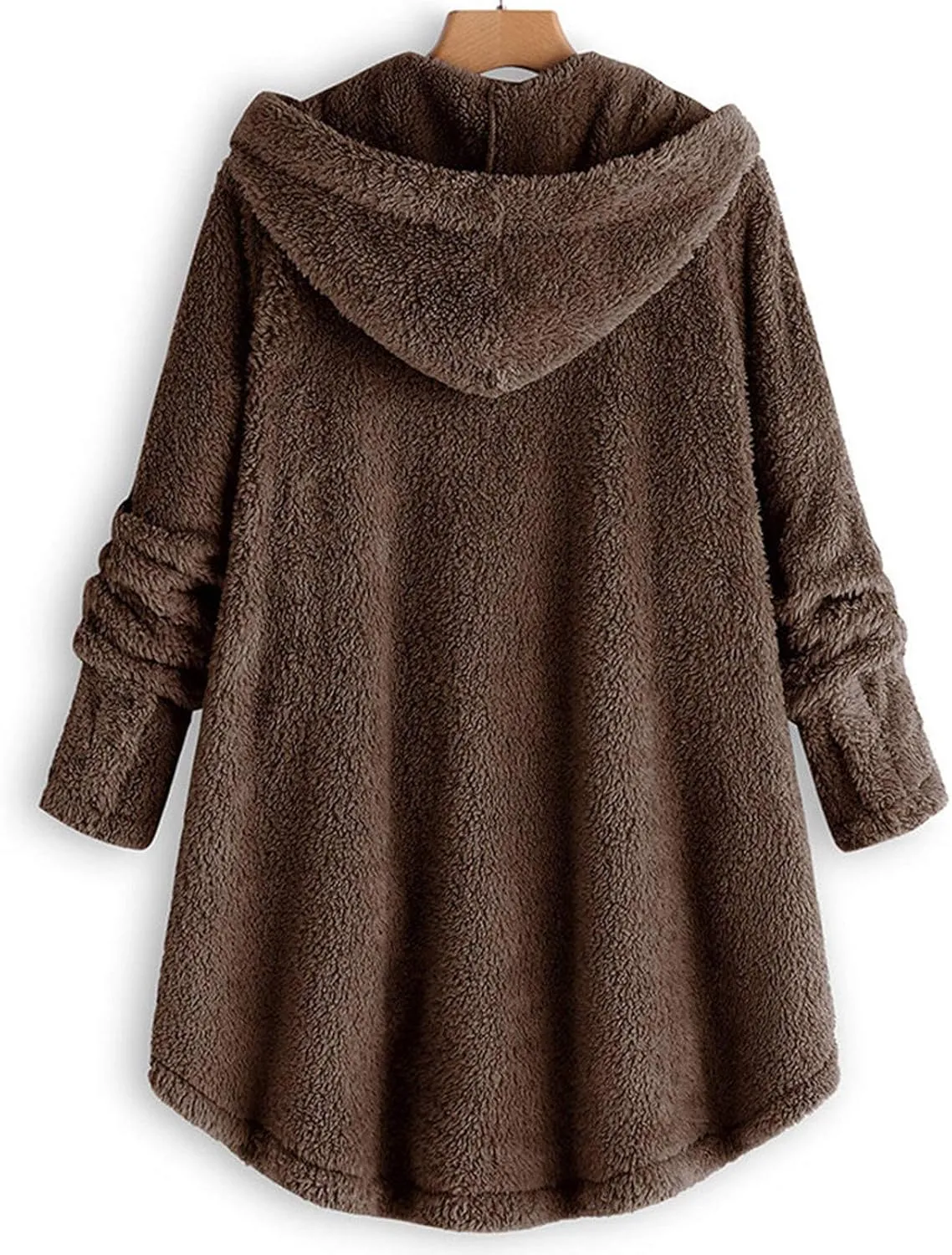 Women's 2024 Winter Fuzzy Fleece Hooded Cardigans Jacket Sherpa Long Sleeve Button Down Coats Outerwear with Pockets