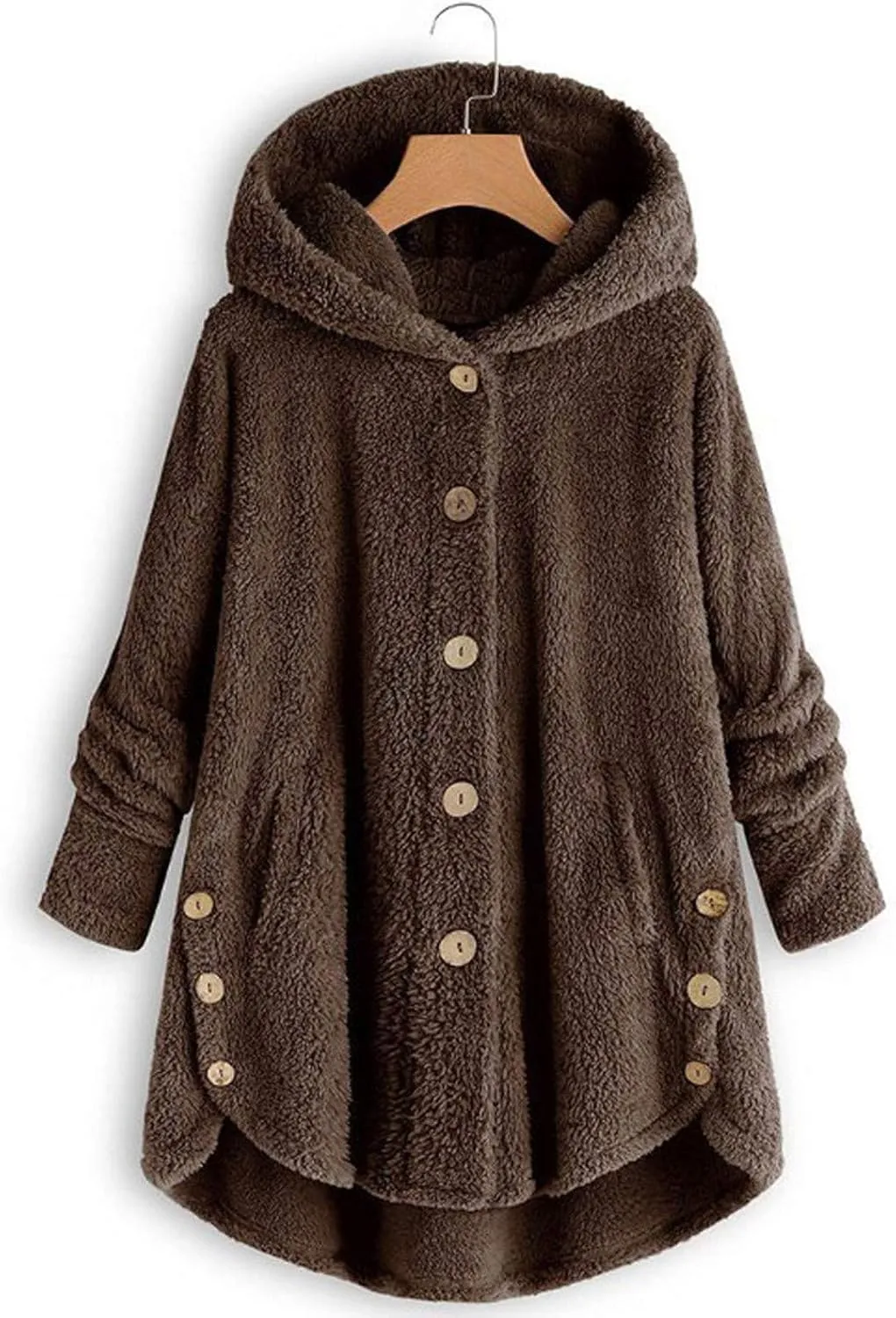 Women's 2024 Winter Fuzzy Fleece Hooded Cardigans Jacket Sherpa Long Sleeve Button Down Coats Outerwear with Pockets