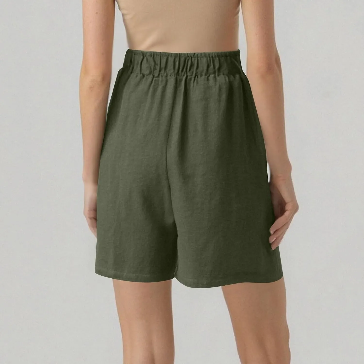 Womens Bermuda Linen Shorts Wide Leg Elastic High Waisted Shorts Casual Summer Flowy Trouser Short Pants with Pockets