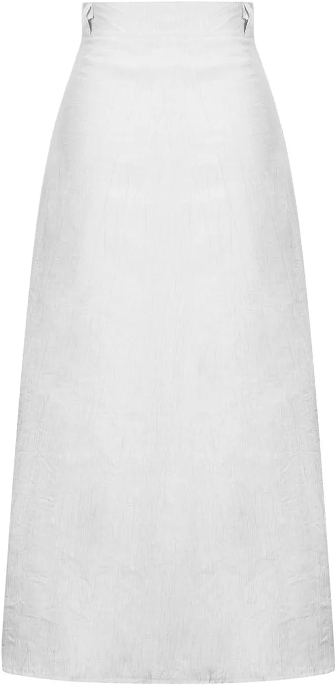 Womens Button Down Maxi Skirt Vintage Wrinkles High Waist Flowy A Line Skirts Summer Lightweight Casual Beach Skirt
