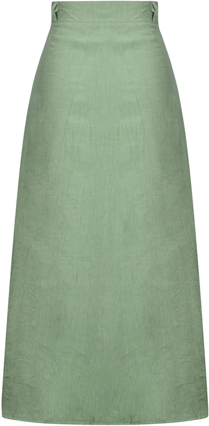 Womens Button Down Maxi Skirt Vintage Wrinkles High Waist Flowy A Line Skirts Summer Lightweight Casual Beach Skirt