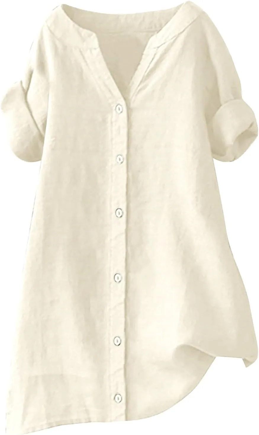 Women's Button Down Shirts Plain Long Sleeve Linen Summer Casual Oversized Blouse Tops Loose Fit Tee Tops