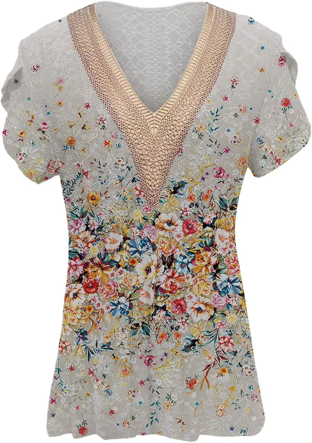 Women's Cap Sleeve Lace Trim Deep V Neck Casual Shirts 2024 Trendy Loose Tee Summer Fashion Sexy Shirt Blouse