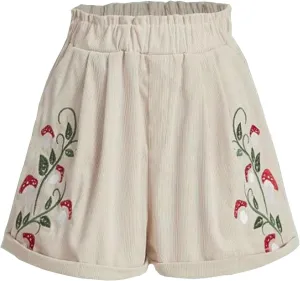 Women's Corduroy Comfy Shorts Vintage Embroidery Shorts Elastic Waist Straight Leg Casual Shorts for Ladies