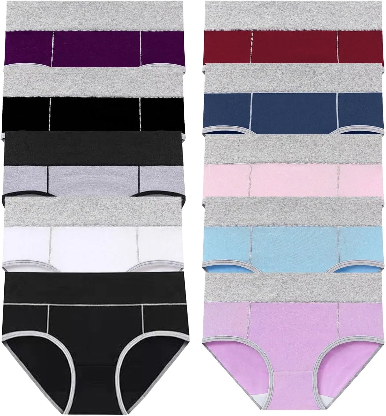 Women's Cotton Underwear High Waist Stretch Briefs Soft Underpants Ladies Full Coverage Panties 10 Pack Plus Size