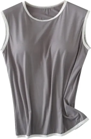 Womens Crew Neck Tank Tops Sleeveless Shirts Lace Thin Summer Casual Going Out Lightweight Stylish Blouses Shirt