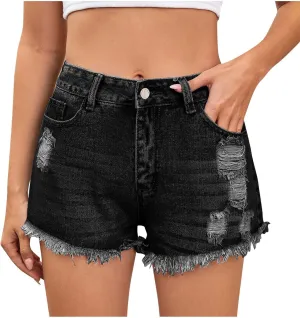 Women's Denim Shorts 2025 Summer High Rise Ripped Stretchy Jean Shorts Distressed Frayed Raw Hem Casual Short Jeans