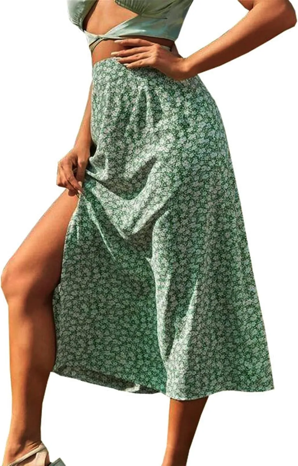 Womens Floral Maxi Skirt Boho Side Slit Flowy Summer Long Skirts Comfy High Waist Beach Print A-Line Skirts 2025