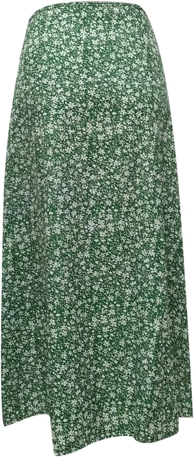 Womens Floral Maxi Skirt Boho Side Slit Flowy Summer Long Skirts Comfy High Waist Beach Print A-Line Skirts 2025