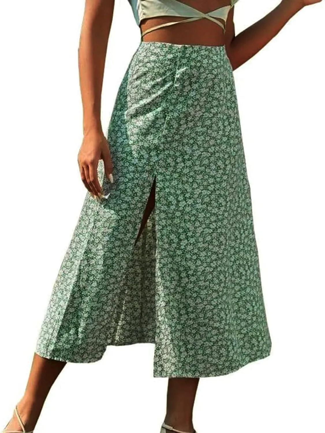 Womens Floral Maxi Skirt Boho Side Slit Flowy Summer Long Skirts Comfy High Waist Beach Print A-Line Skirts 2025