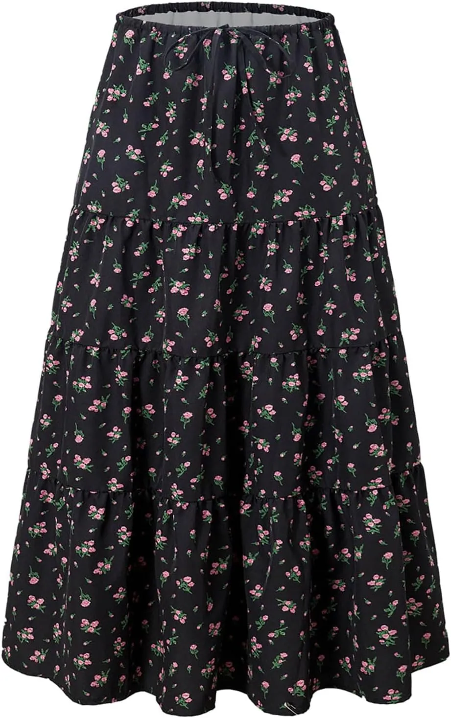 Womens Floral Maxi Skirt Flowy Boho Elastic Waist Pleated A-Line Skirts Summer Beach Swing Long Skirts 2025 Fashion