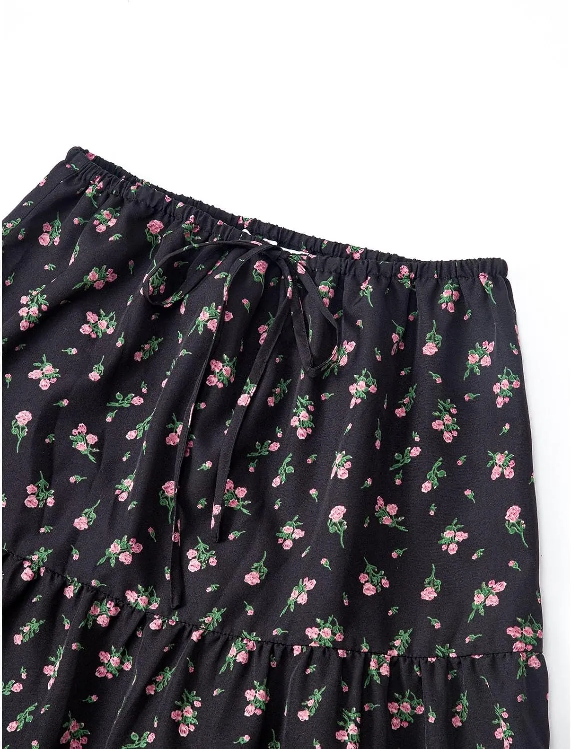 Womens Floral Maxi Skirt Flowy Boho Elastic Waist Pleated A-Line Skirts Summer Beach Swing Long Skirts 2025 Fashion