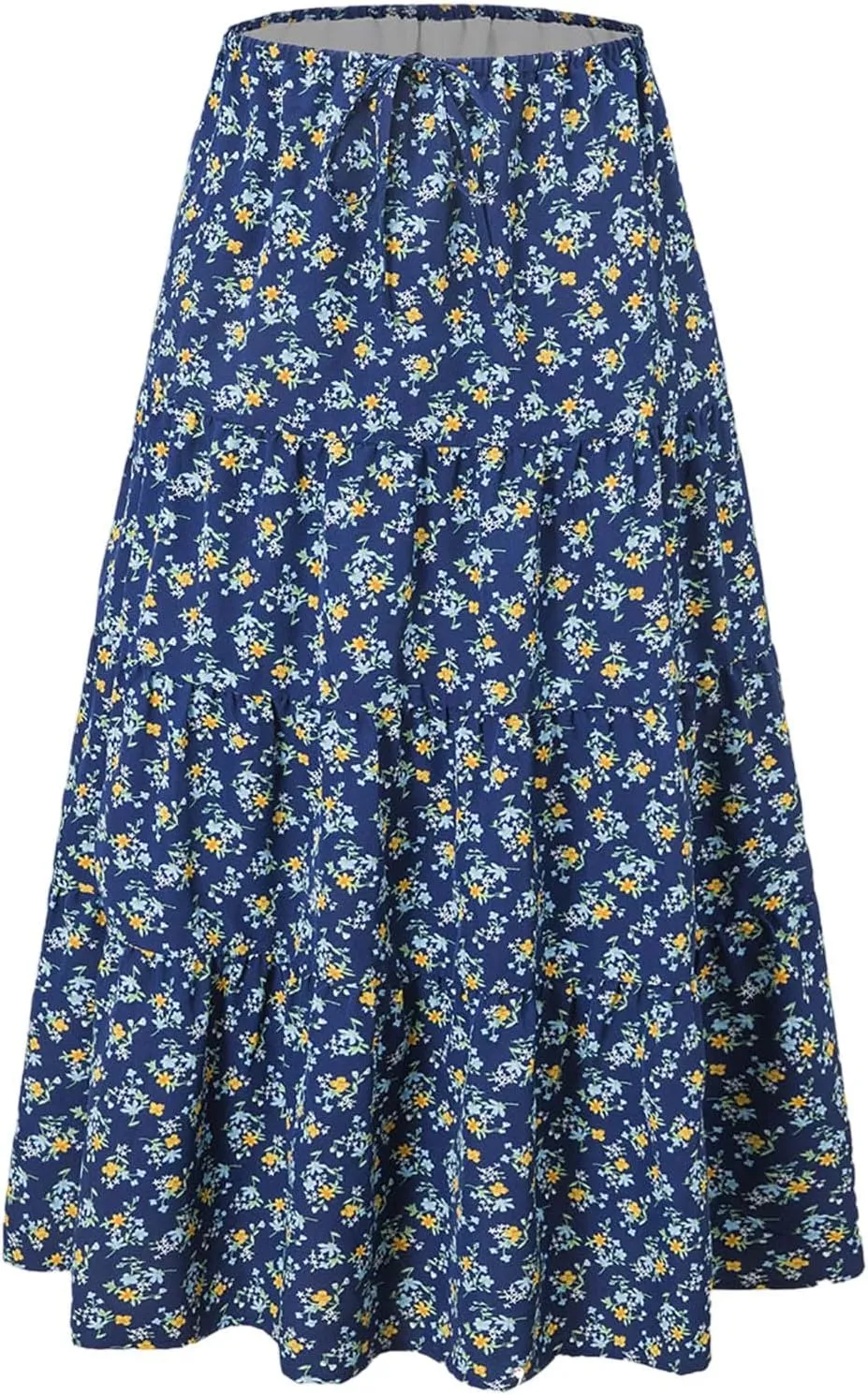 Womens Floral Maxi Skirt Flowy Boho Elastic Waist Pleated A-Line Skirts Summer Beach Swing Long Skirts 2025 Fashion