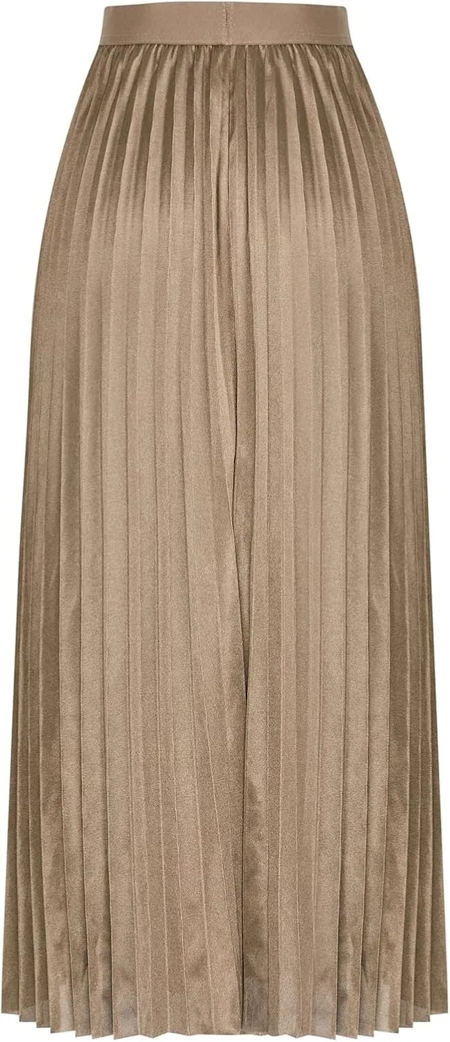 Womens Lightweight Pleated Skirt Summer High Waist Swing Midi Skirts Casual Versatile Flowy Plain A-Line Skirts