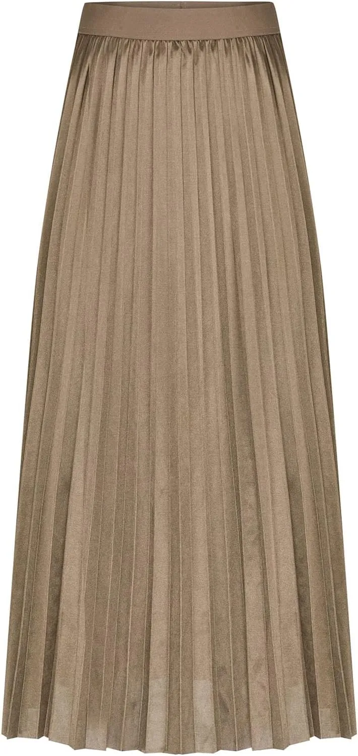 Womens Lightweight Pleated Skirt Summer High Waist Swing Midi Skirts Casual Versatile Flowy Plain A-Line Skirts
