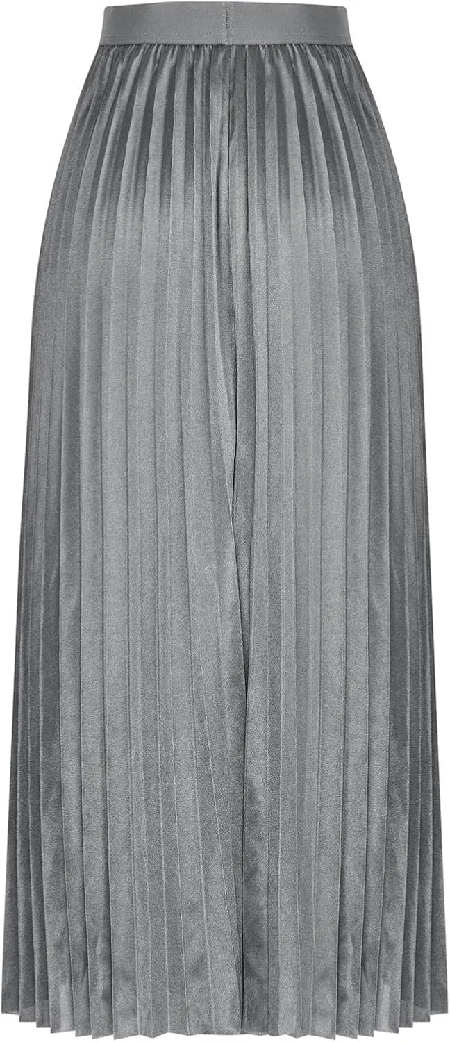Womens Lightweight Pleated Skirt Summer High Waist Swing Midi Skirts Casual Versatile Flowy Plain A-Line Skirts
