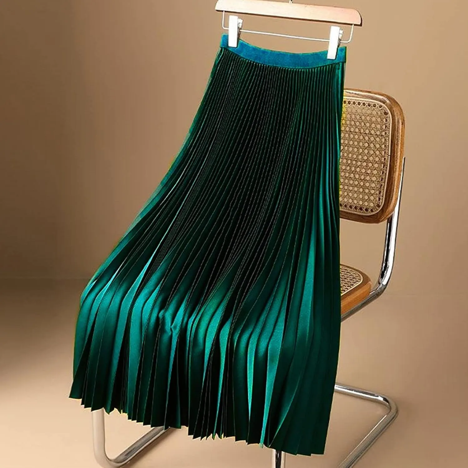 Womens Lightweight Pleated Skirt Summer High Waist Swing Midi Skirts Casual Versatile Flowy Plain A-Line Skirts