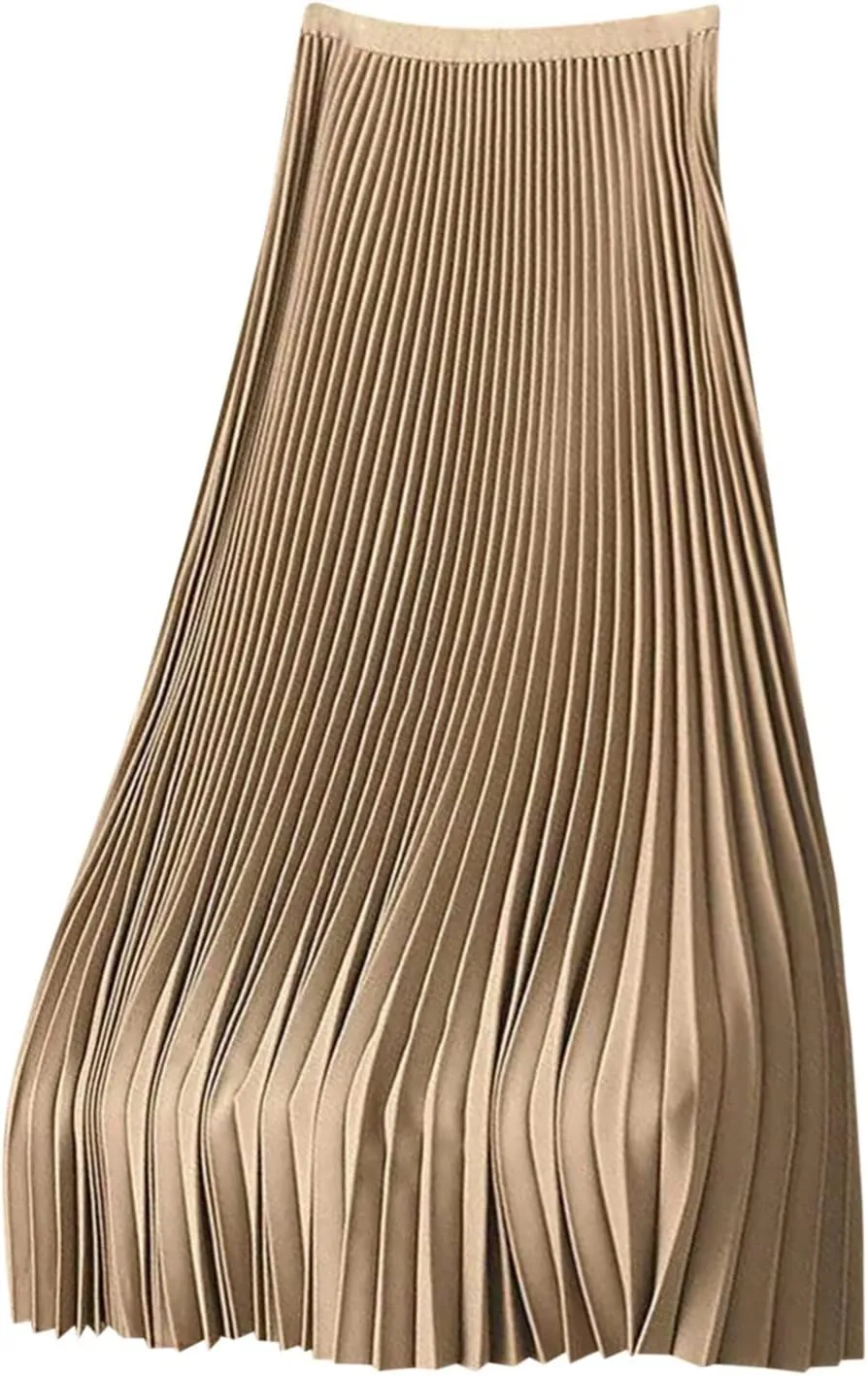 Womens Lightweight Pleated Skirt Summer High Waist Swing Midi Skirts Casual Versatile Flowy Plain A-Line Skirts