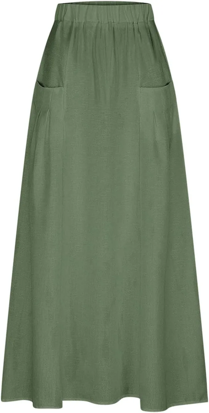 Women's Long Summer Skirts A Line Boho Skirts with Pockets Plus Size Maxi Skirts High Waisted Comfy Beach Skirts