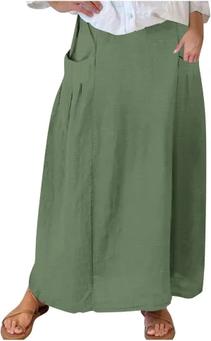 Women's Long Summer Skirts A Line Boho Skirts with Pockets Plus Size Maxi Skirts High Waisted Comfy Beach Skirts