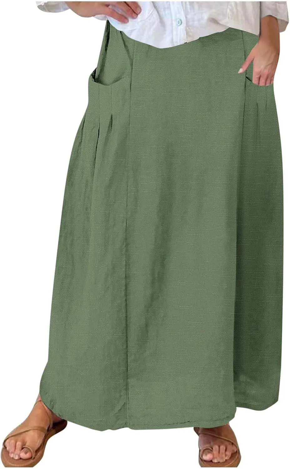 Women's Long Summer Skirts A Line Boho Skirts with Pockets Plus Size Maxi Skirts High Waisted Comfy Beach Skirts