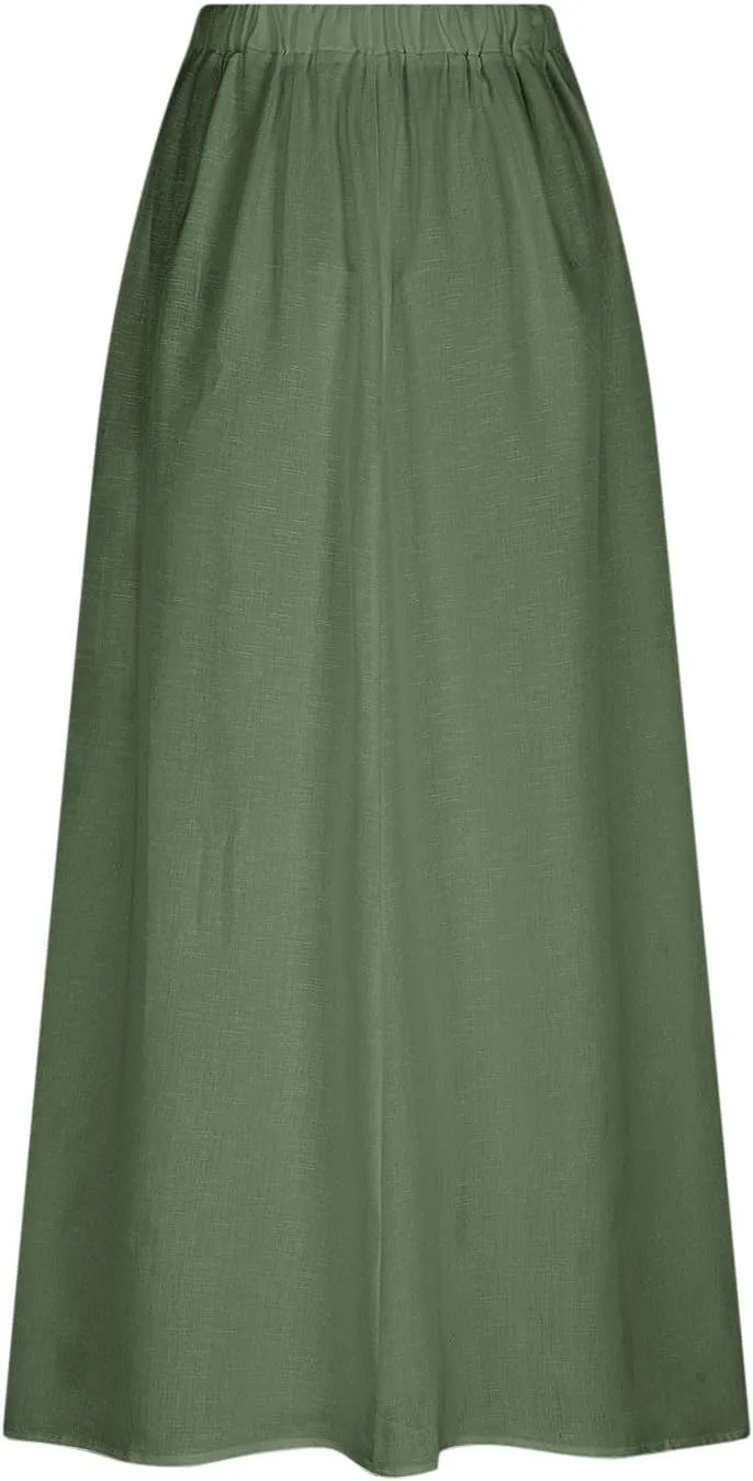 Women's Long Summer Skirts A Line Boho Skirts with Pockets Plus Size Maxi Skirts High Waisted Comfy Beach Skirts