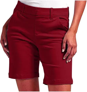 Women's Mid Rise Slim Fit Chino Bermuda Shorts Ultra Lux Comfort Walking Super Comfy Business Casual Pants