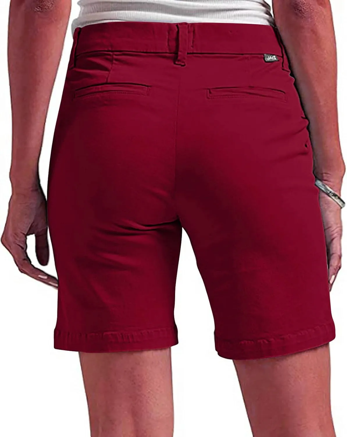 Women's Mid Rise Slim Fit Chino Bermuda Shorts Ultra Lux Comfort Walking Super Comfy Business Casual Pants