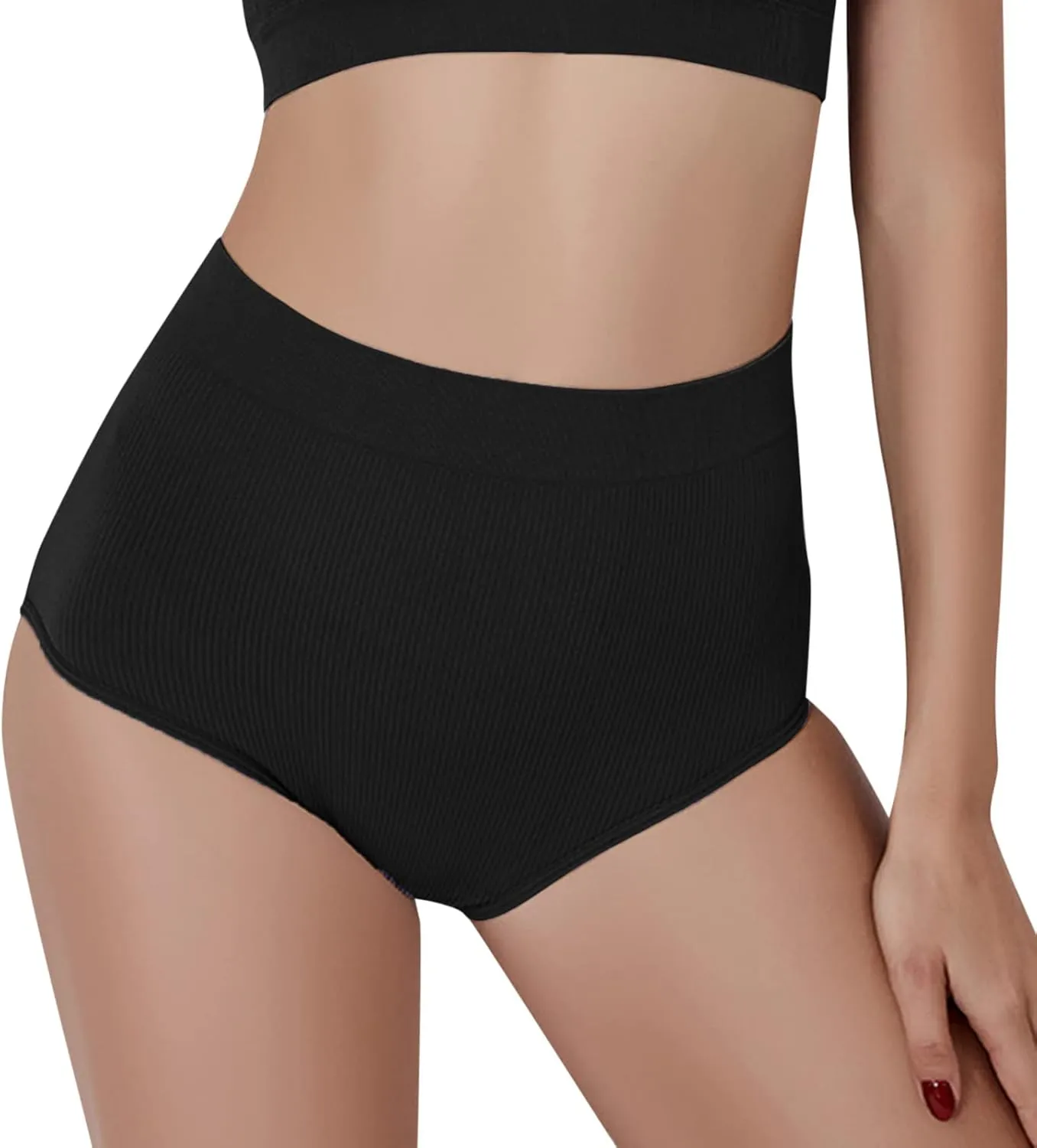 Women's Ribbed Underwears Seamless High Waist Sexy Underwear Panty Ultra Soft Stretch Lingerie Workout Brief High Cut